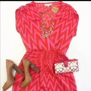 Amanda Uprichard hot pink chevron silk dress M